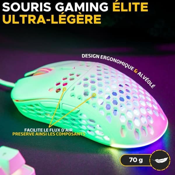 Trådbunden spelmus - G-Lab - KULT-OXYGEN - RGB - 12800 DPI - Vit