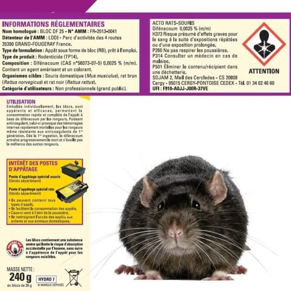 Rått- och musbete - ACTO - 12 block à 20 g - Mycket attraktivt - Effektiv gnagarbekämpning - Totalvikt 240 g