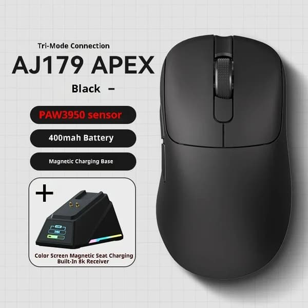 Trådlös Spelmus, PAW3950 Sensor, 400mAh Batteri,AJ179APEX Svart 8K