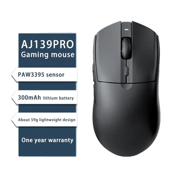 Spelmus, 2.4GHz trådlös, PAW3395-sensor, 300mAh litiumbatteri,svart