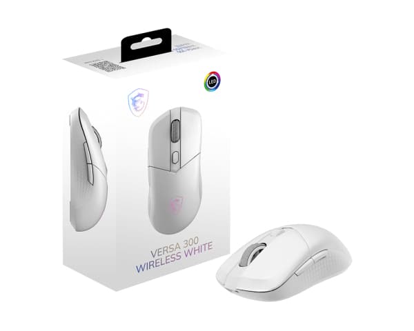 MSI Versa 300 Wireless, högerhand, optisk, RF Wireless + Bluetooth + USB Type-C, 8000 dpi, vit