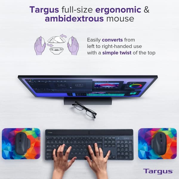 Targus ErgoFlip EcoSmart – Trådlös ergonomisk mus (vänster-/högerhänt)