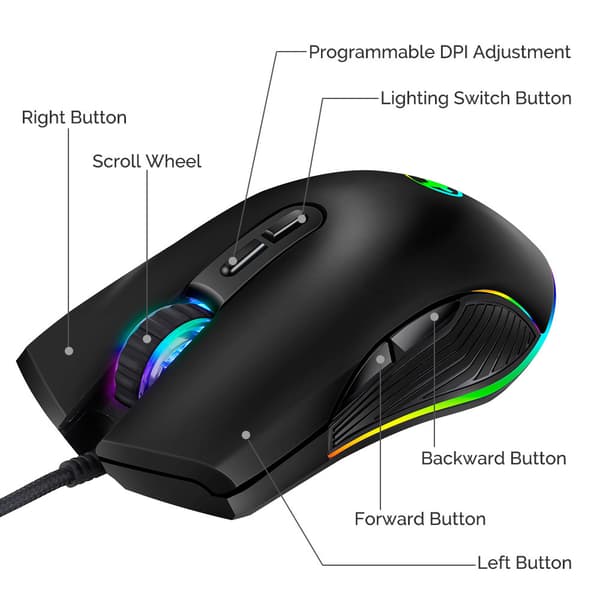INF RGB Gamingmus med justerbar DPI och ergonomisk design