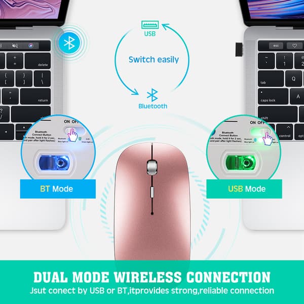 INF Trådlös Bluetooth Dual Mode-mus för användning med flera enheter Rosa