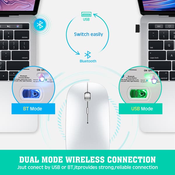 INF Trådlös Bluetooth Dual Mode-mus för användning med flera enheter Vit