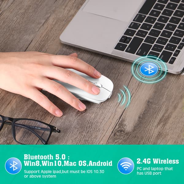 INF Trådlös Bluetooth Dual Mode-mus för användning med flera enheter Vit
