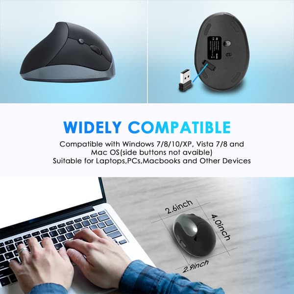 INF Ergonomisk vertikal mus med dobbel modus Type-C-lading Grå
