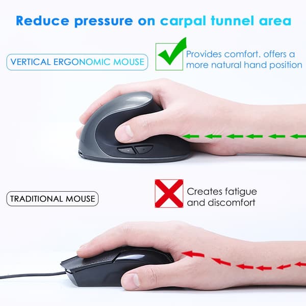 INF Ergonomisk vertikal mus med dobbel modus Type-C-lading Grå