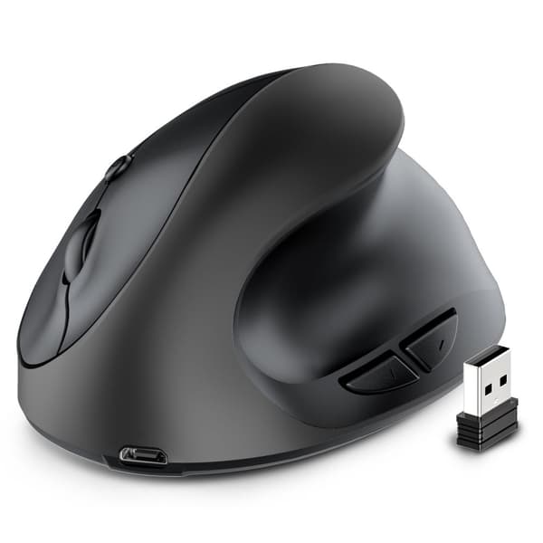 INF Ergonomisk vertikal mus med dobbel modus Type-C-lading Sort