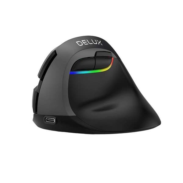 Delux M618Mini BT 2.4G RGB 4000 DPI trådlös vertikal mus (svart) Svart