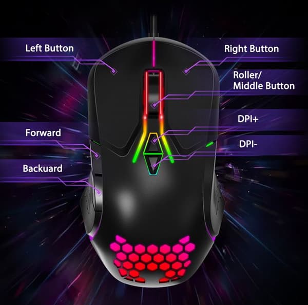 ONIKUMA CW902 trådbunden spelmus 6400DPI RGB bakgrundsbelysning ihålig datormus Hon