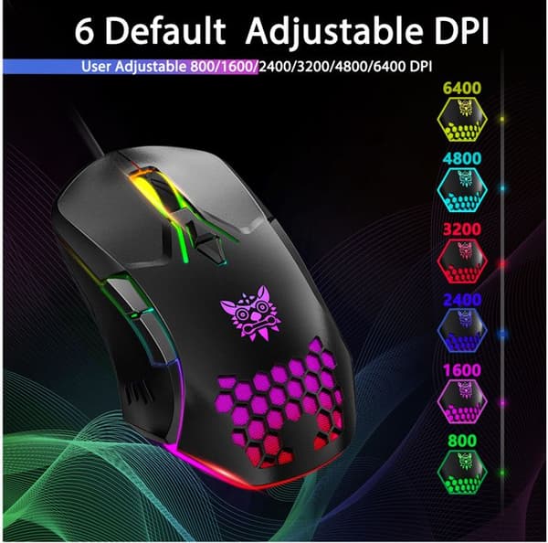 ONIKUMA CW902 trådbunden spelmus 6400DPI RGB bakgrundsbelysning ihålig datormus Hon