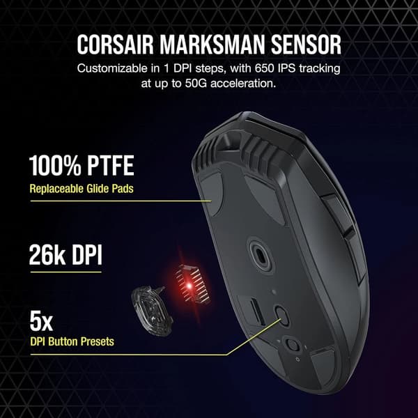Corsair Sabre RGB Pro Wireless Champion Series – Trådlös Gamingmus – 26 K DPI – Optical – RGB
