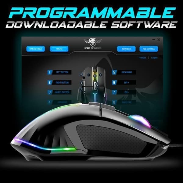 Mus - PRO-M5 - RGB - 12.800 DPI - 8 programmerbara knappar - Trådbunden