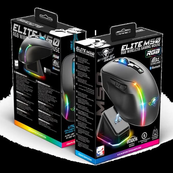Trådlös mus med laddningsdocka - Svart - Gaming - ELITE-M50 - LED - Anpassningsbar - Programmerbara knappar