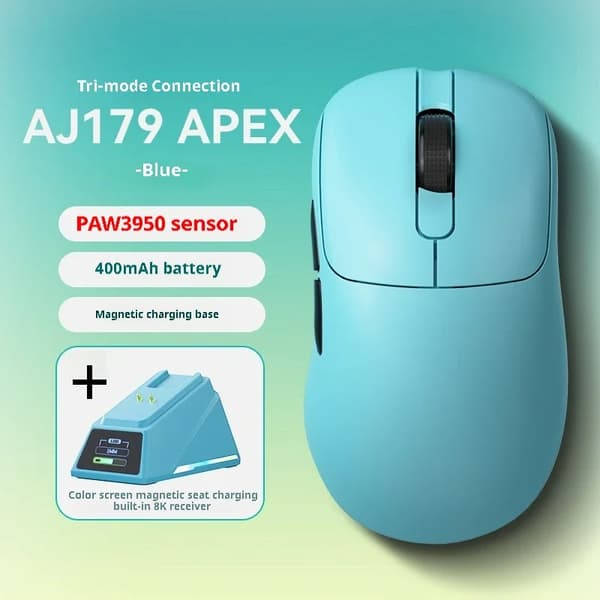 Trådlös Mus, PAW3950 Sensor, 400mAh Batteri, 6 Knappar,Blå