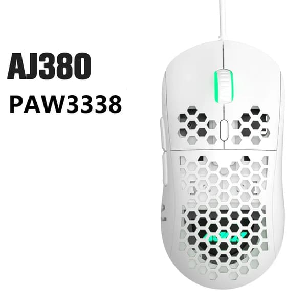 Langallinen pelihiiri, 16000 DPI, 6 painiketta, ergonominen muotoilu,AJ380 Valkoinen