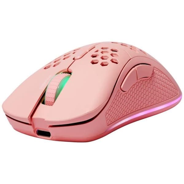 Rosa optisk radiospelmus - DELTACO GAMING PM80 - 7 knappar 4800 dpi upplyst, uppladdningsbar