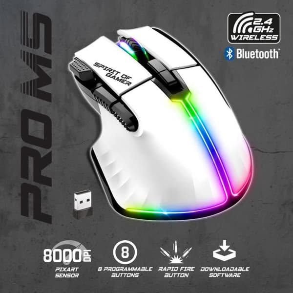 SPIRIT OF GAMER - TRÅDLÖS RGB GAMING MUS PRO-M5 ARTIC