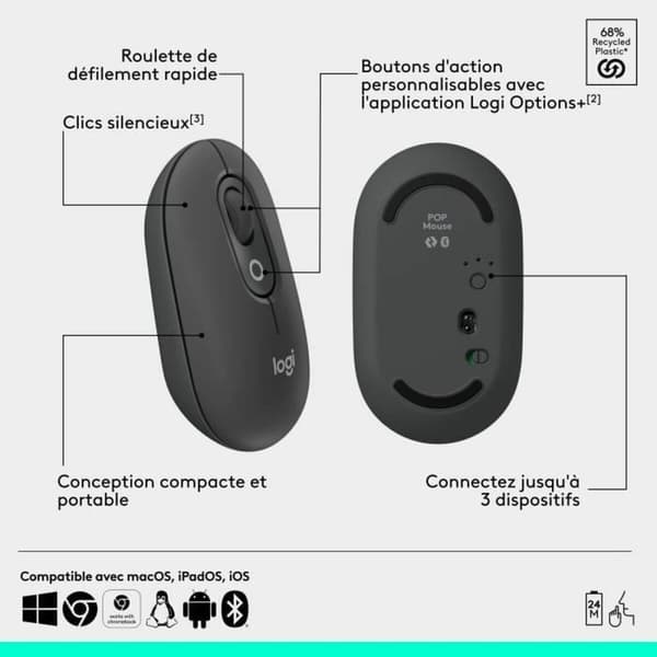 Trådlös Mus Bluetooth Logitech Pop Mörkgrå