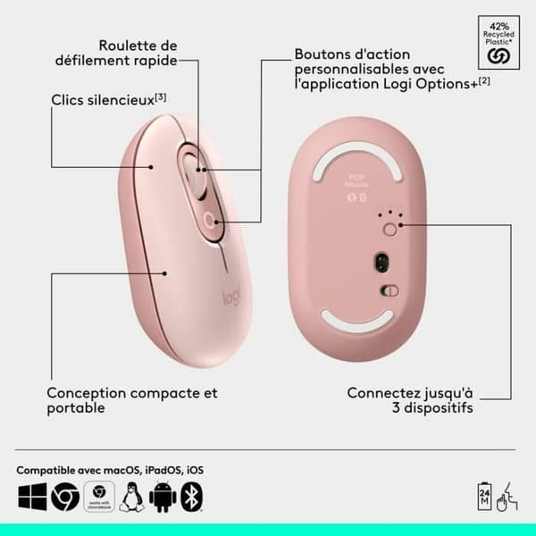 Trådløs Bluetooth mus Logitech Pop Pink