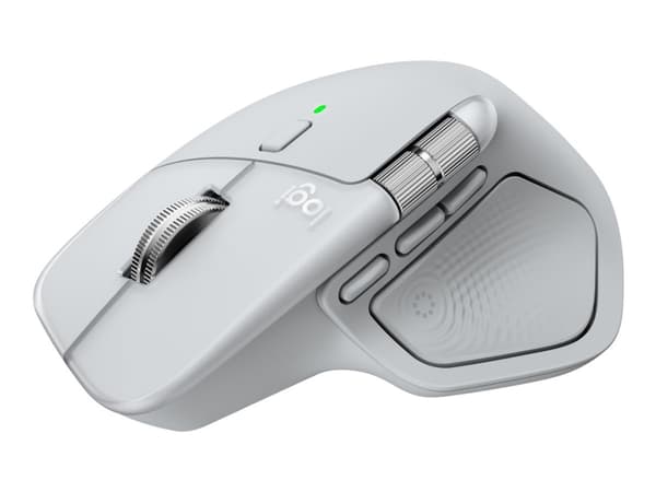 Logitech MX Master 4 for Mac - Mus - 8 knappar - trådlös - Bluetooth, 2.4 GHz - trådlös USB-mottagare - white silver, vitsilver