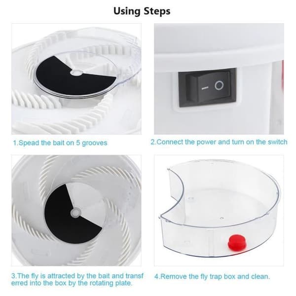 Automatisk Spinning Mute Elektrisk flugfälla-enhet med fångstmat USB-kabel-CY