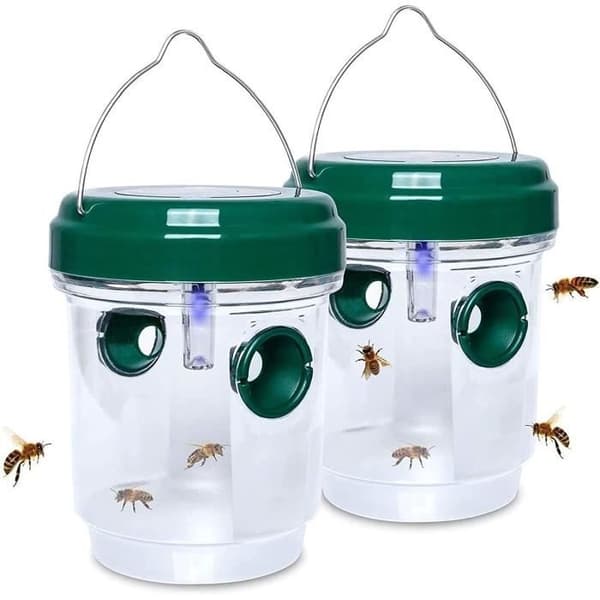 2-pack utomhus getingfällor, soldriven getingdödare med UV LED-ljus Återanvändbara insektsfällor Attr[362]