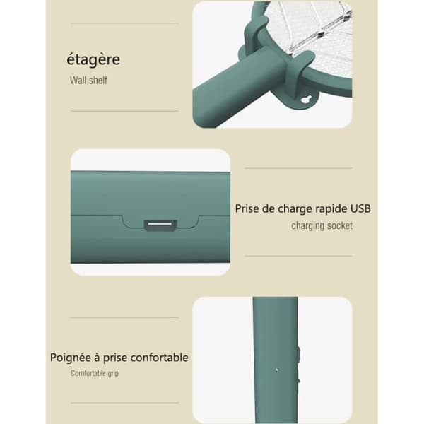 Mosquito Killer Lamp 2 i 1 USB uppladdningsbar Mosquito Swatter Mosquito Killer-Vit