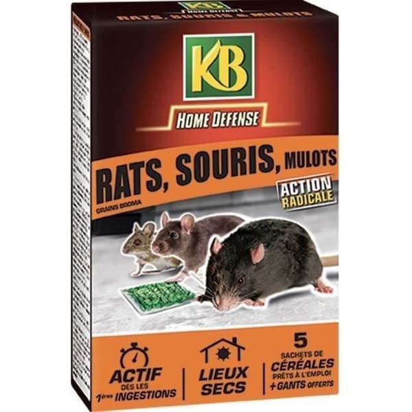 Anti-råtta, mus och åkermus spannmål - KB HEM FÖRSVAR - 5x25g - Torra platser - Gratis handskar