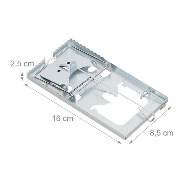 Relaxdays Mössfälla, 4-pack, tandad fångstyra, återanvändbar, hög effektivitet, metall, fälla, silverfärgad