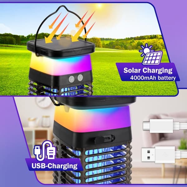Solar utomhus myggavvisande lampa 4000mah UV elektrisk vattentät insektsdödare effektiv repellent