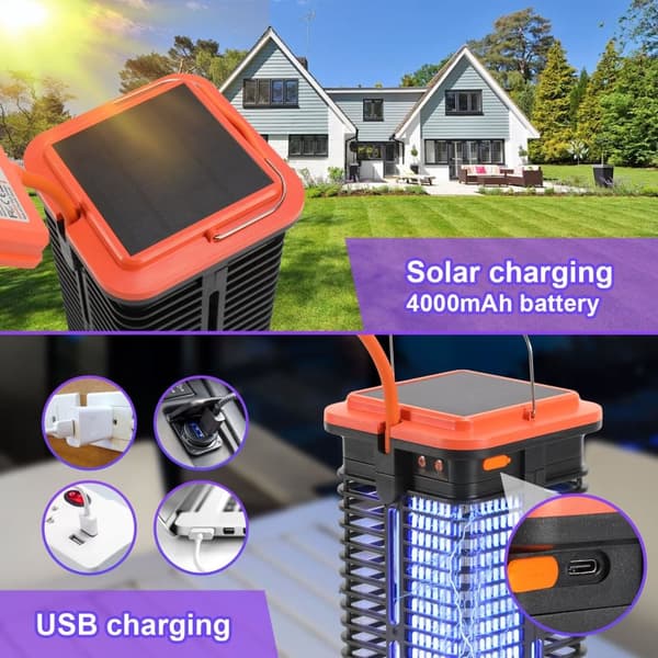 Sol utomhus myggavvisande lampa uppladdningsbar USB 3 i 1 LED-lyktor bärbar solcellslampa vattentät IPX4 campingfackla