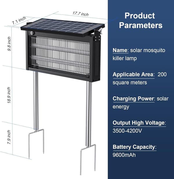 OBOSOE Outdoor Mosquito Killer - Aurinkoenergialla toimiva hyönteisloukku 4500V parvekkeelle, retkeilyyn ja puutarhaan