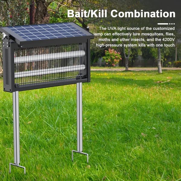 OBOSOE Outdoor Mosquito Killer - Aurinkoenergialla toimiva hyönteisloukku 4500V parvekkeelle, retkeilyyn ja puutarhaan