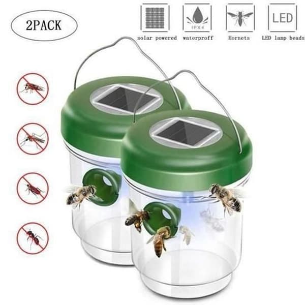 Set med 2 mygg- och getingfällor; insektsfångare för hornet - solenergi med LED-ljus