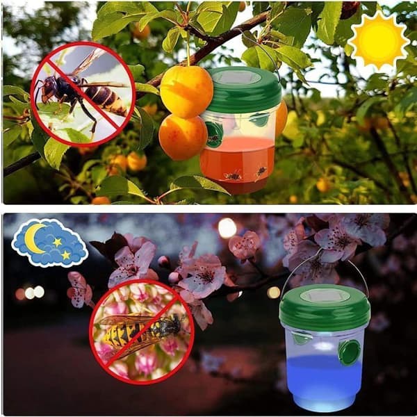 2 st Piége för getingar med solenergi och LED-ljus, insektsfällor, antihålsfälla för insekter med honung för bin, getingar och myggor