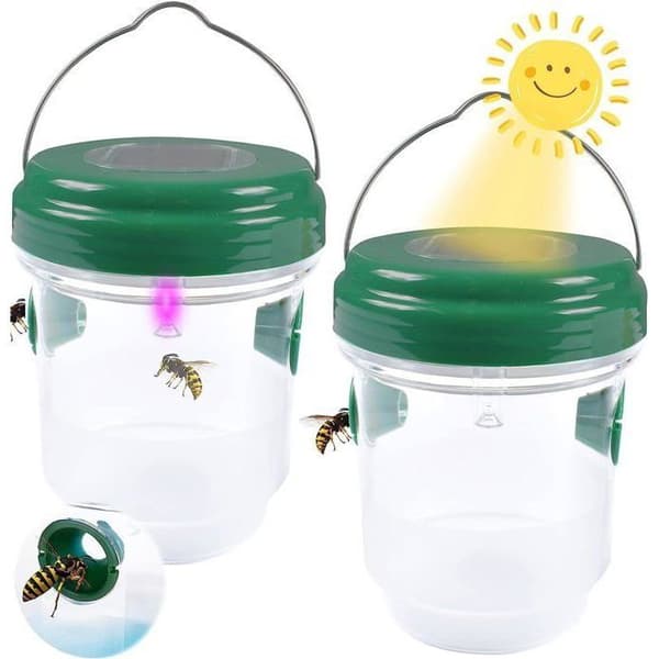 2 st Piége för getingar med solenergi och LED-ljus, insektsfällor, antihålsfälla för insekter med honung för bin, getingar och myggor