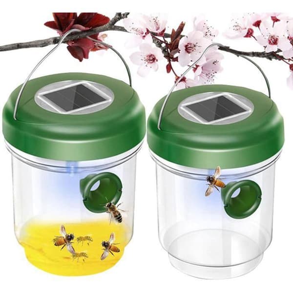 2 st Piége för getingar med solenergi och LED-ljus, insektsfällor, antihålsfälla för insekter med honung för bin, getingar och myggor