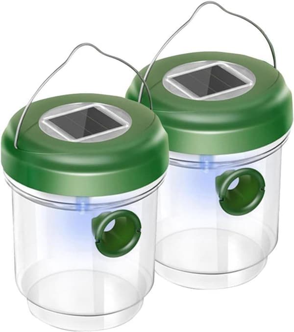 Set med 2 hängande utomhus getingfällor med LED-ljus Återanvändbara