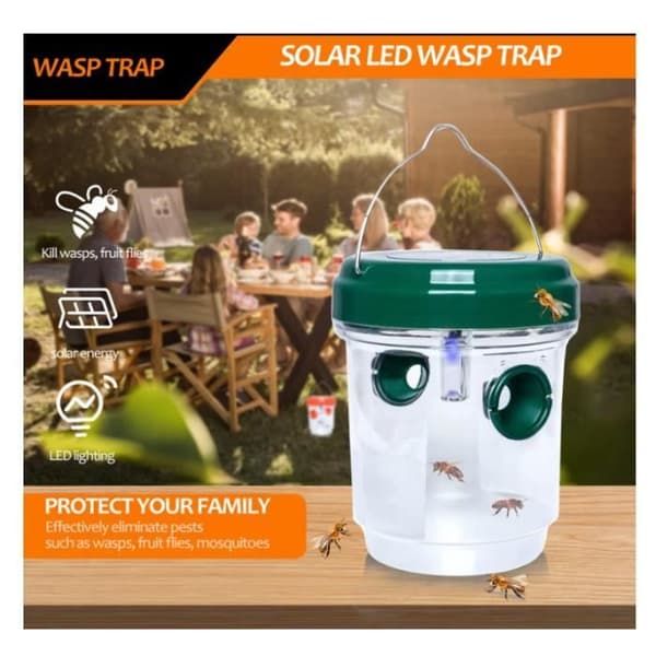 Drosophila Trap flugfälla Getingar och myggor Solar LED flugfällor Utomhusgeting för bin Gula jackor 2-pack (grön)