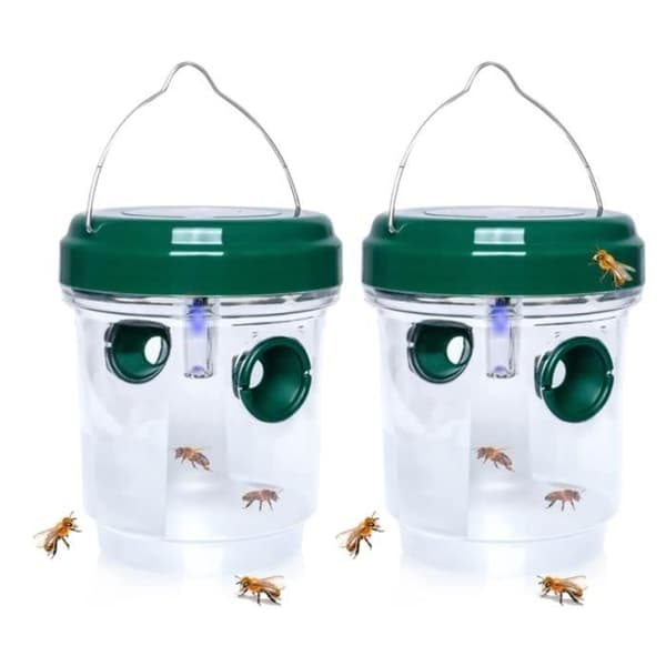 Drosophila Trap flugfälla Getingar och myggor Solar LED flugfällor Utomhusgeting för bin Gula jackor 2-pack (grön)