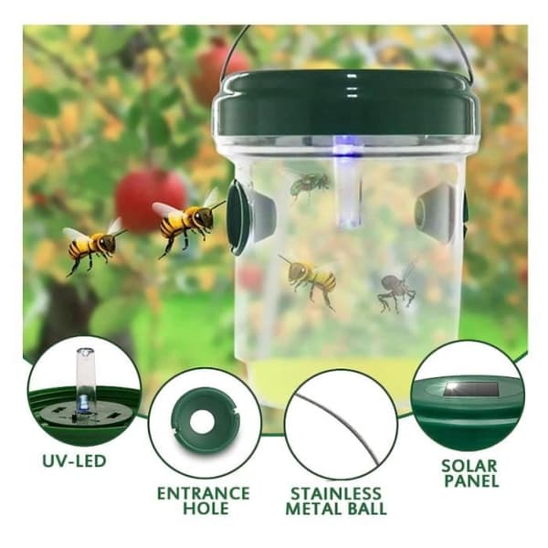 2 delar sol getingfälla med LED-ljus, insektsfällor, anti-insektsfångare honungsfälla för bin, bålgetingar, myggor