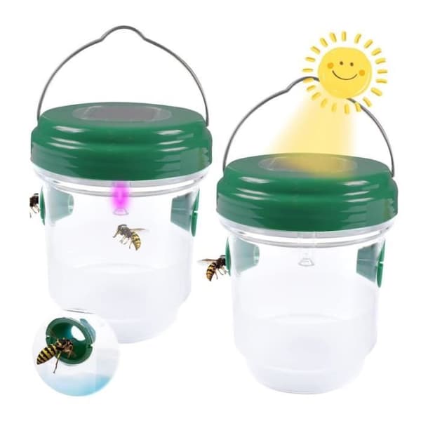 2 delar sol getingfälla med LED-ljus, insektsfällor, anti-insektsfångare honungsfälla för bin, bålgetingar, myggor