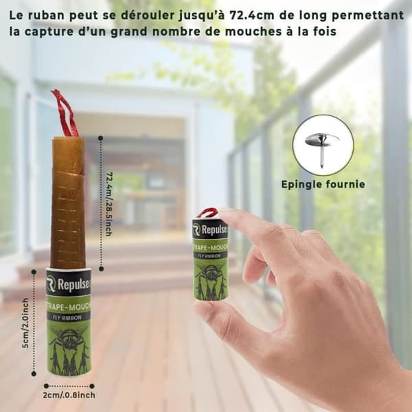 Repulseo® Flugfångarbånd [Tillverkat i EU], Inomhusflugpapper, Klistermussefälla, Alternativ till flugsmällare
