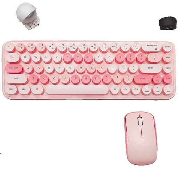 Trådløst Tastatur og Mus Combo, Ergonomisk Design, Retro Stil, 2.4G Trådløs Forbindelse,pink