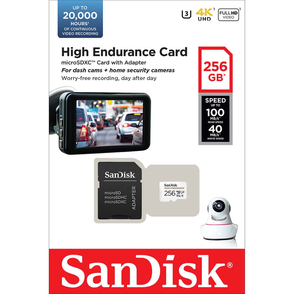 SANDISK Minnekort MicroSDXC 256GB For Bilkamera med adapter