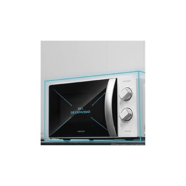 Cecotec Microwave oven with 20-litre capacity, 6 power levels, timer, and 3D wave technology.