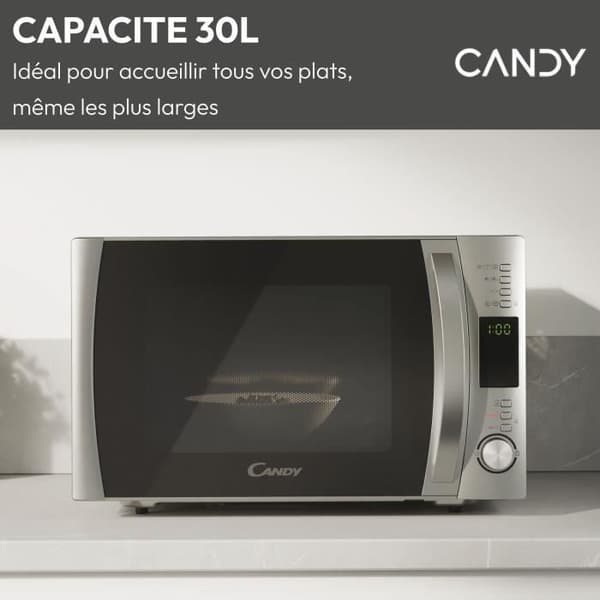 Candy Essenza Grill Mikrovågsugn - CMXG30DS - 900W - 30L - Silver - Avfrostningsfunktion - 5 effektnivåer - 10 automatiska menyer