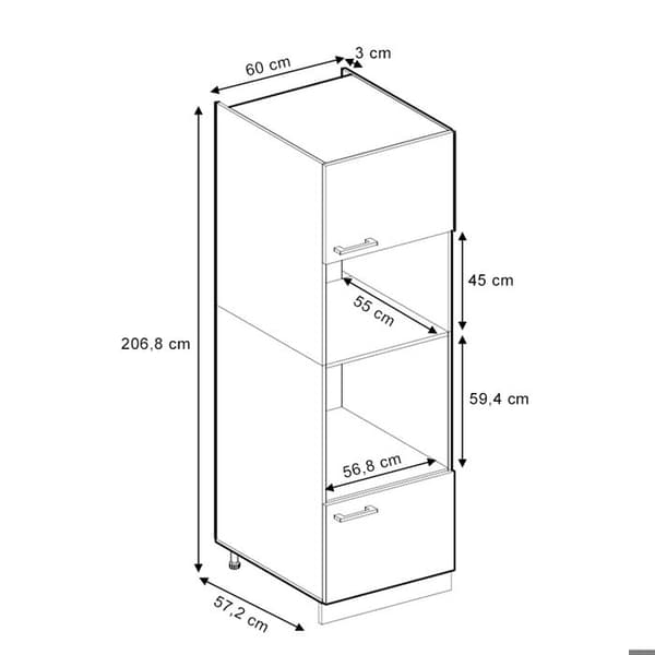 Mikrovågsugnsskåp R-Line, 60 cm, Vit lantstil, Antracit, Vicco